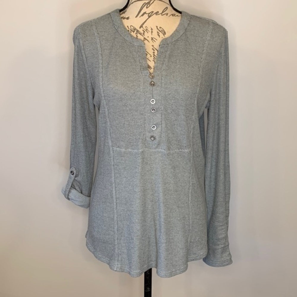 Jane and Delancey thermal henley top roll tab sleeves S